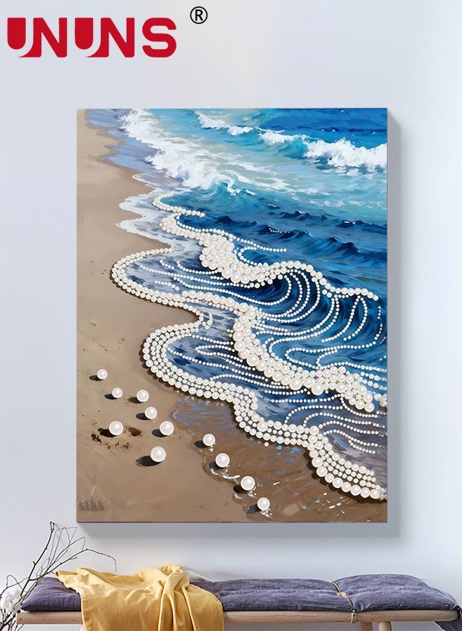 UNUNS طقم رسم لؤلؤة الأمواج للمبتدئين، موضوع DIY المحيط، رسم نقاط لؤلؤة كاملة مع إطار، مستلزمات فنون تخفيف التوتر كهدية لتزيين جدران المنزل - Image 5